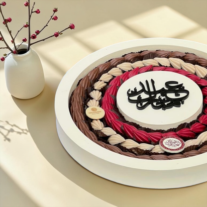 تشكيلة شوكليت فاخرة لعيد الفطر – صحن اكريليك دائري مع شوكليت حبة الكاكاو فريش بوكس مع غطاء / Luxury Eid Chocolate Gift – Giovanni Premium Selection 900g