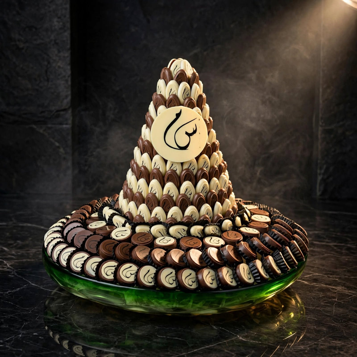 صحن زجاج كبير بنوعين من الشوكولاتة المطبوعة | Large Glass Plate – Two Printed Chocolate Styles