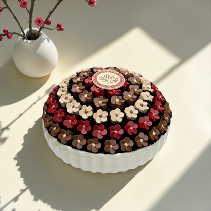 Luxury Porcelain Platter with Mixed Rose Chocolates صحن بورسلين فاخر مع شوكليت الورد بحشوات مشكلة