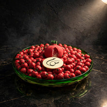 صحن زجاج كبير شوكولاتة الرمان مع رمانة كبيرة | Large Glass Plate – Pomegranate Chocolate with Large Pomegranate