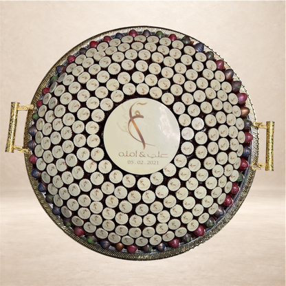 صحن ستانلس ستيل كبير مع شوكليت مطبوع | Large Stainless Steel Platter with Printed Chocolate