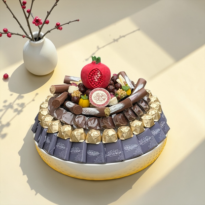 Porcelain Tray with Special Eid Wrapped Chocolates &amp; Signature Chocolates صحن بورسلين مع شوكليت مغلف اسبيشال للعيد مع شوكليت سجنتشر