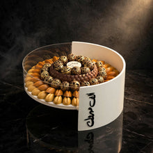 بوكس أكريليك دائري شوكولاتة نت مشكلة مع صينية كبيرة | Round Acrylic Box – Assorted Nut Chocolate with Large Tray