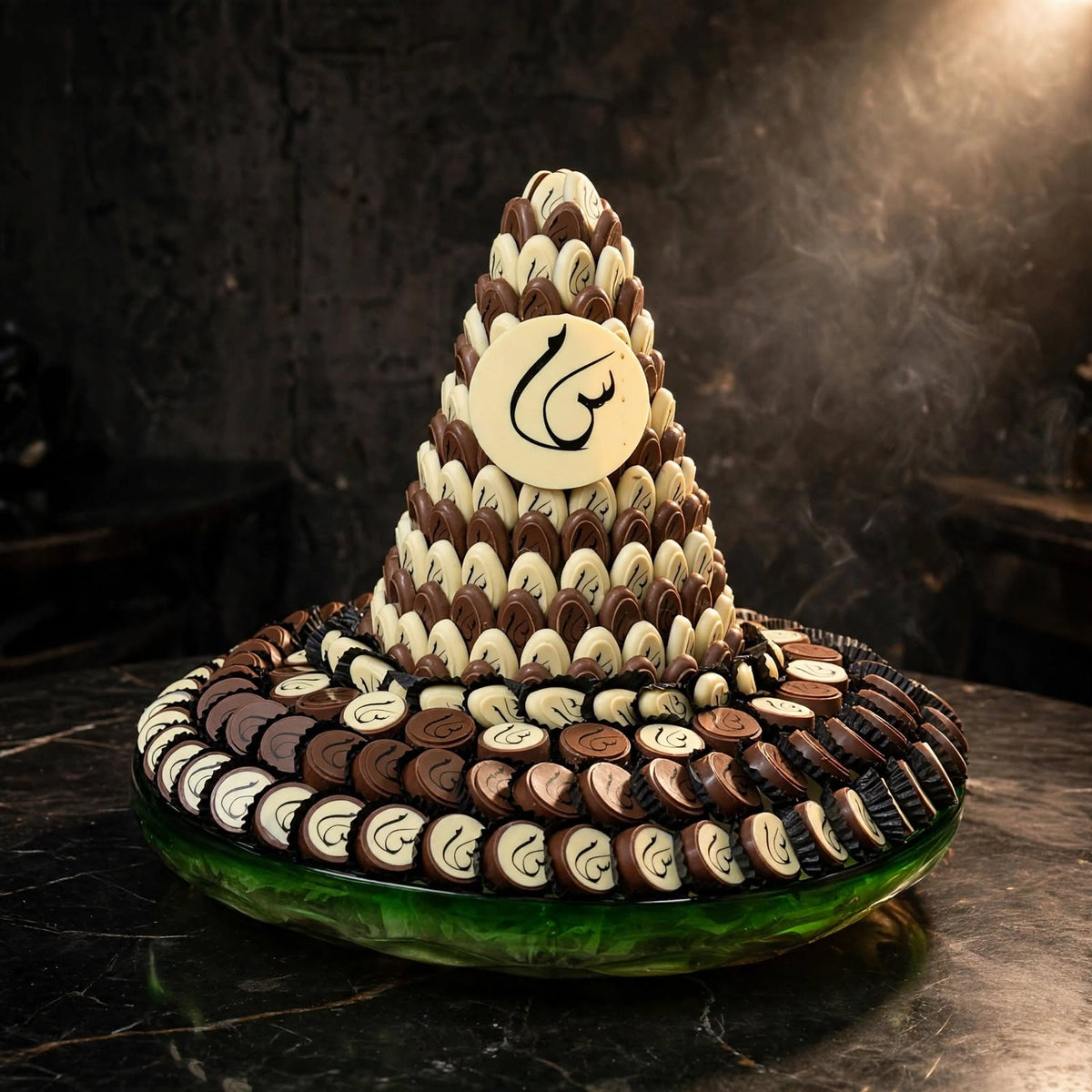 صحن زجاج كبير بنوعين من الشوكولاتة المطبوعة | Large Glass Plate – Two Printed Chocolate Styles