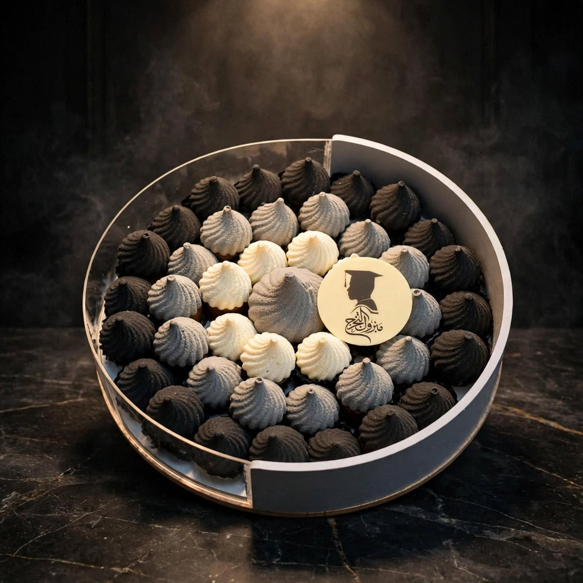 ستاند أكريليك كربوش شوكولاتة بحشوة كنافة الفستق | Acrylic Stand – Chocolate Karboosh with Pistachio Kunafa Filling