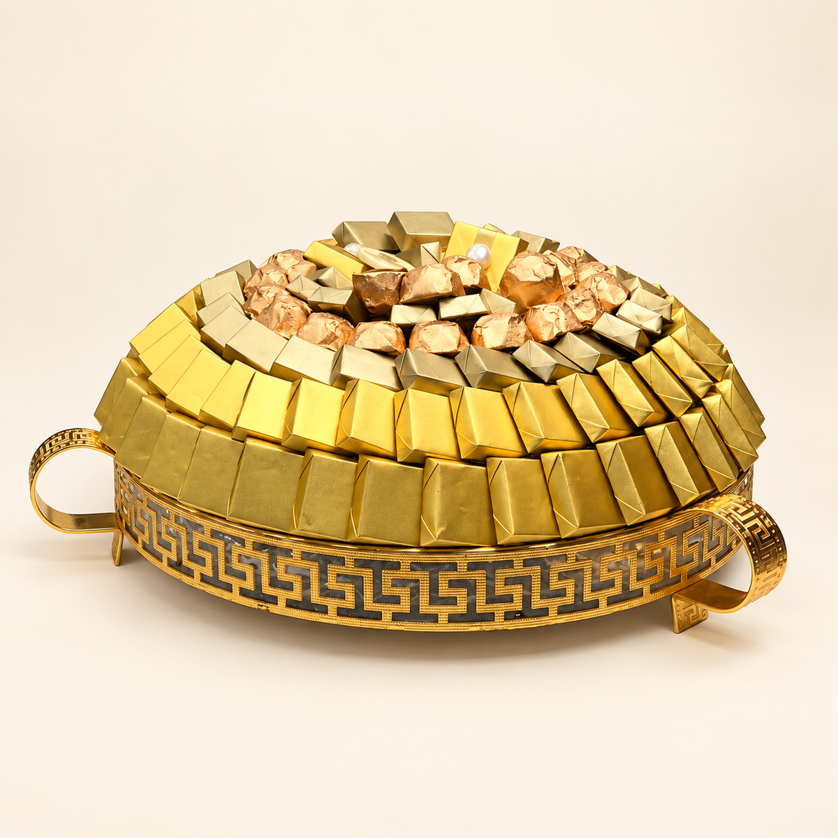 صحن شوكليت مغلف ستانلس ستيل كبير | Large Stainless Steel Wrapped Chocolate Platter