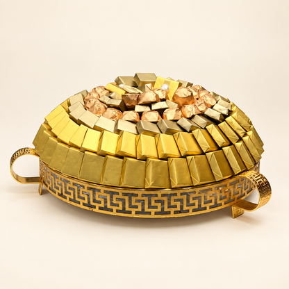 صحن شوكليت مغلف ستانلس ستيل كبير | Large Stainless Steel Wrapped Chocolate Platter