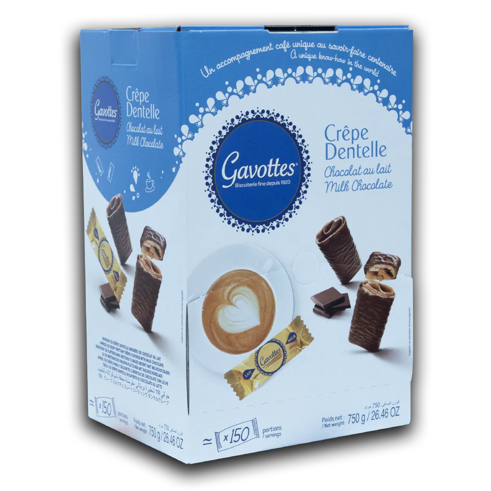 Gavottes Crêpe Dentelle Milk Chocolate – 750g Tin (150 Pieces) Gavottes كريب دينتيل بالشوكولاتة بالحليب – عبوة معدنية 750 جم (150 قطعة)