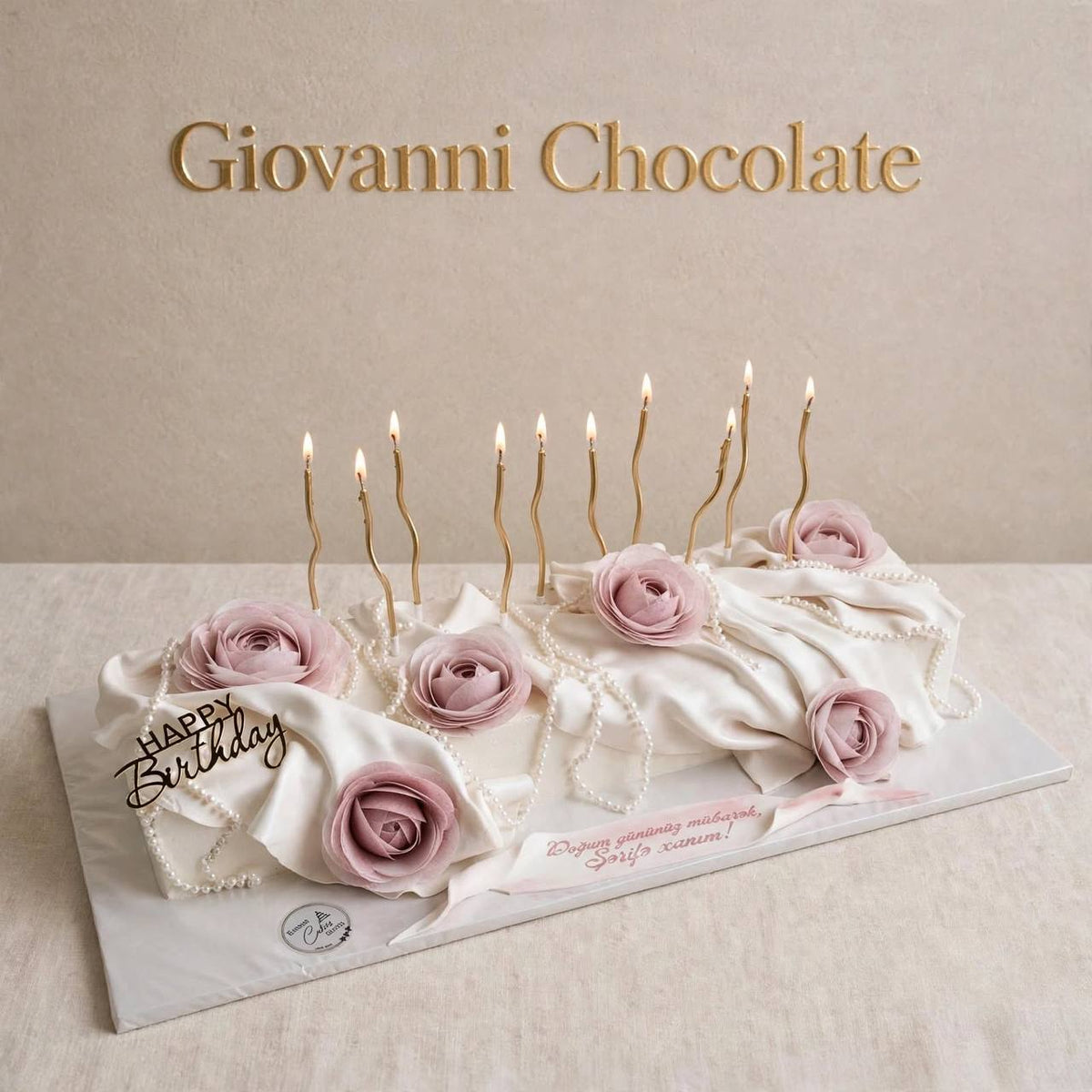 Rectangular birthday cake with dusty-pink roses | GC-49
