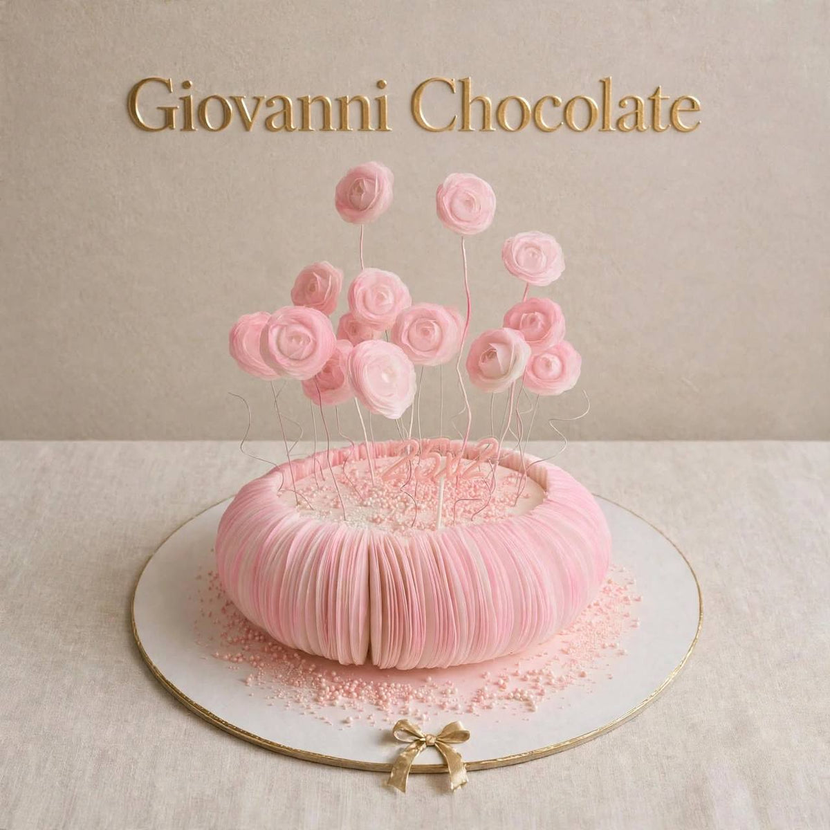 Pink cake with floating sugar roses | GC-50