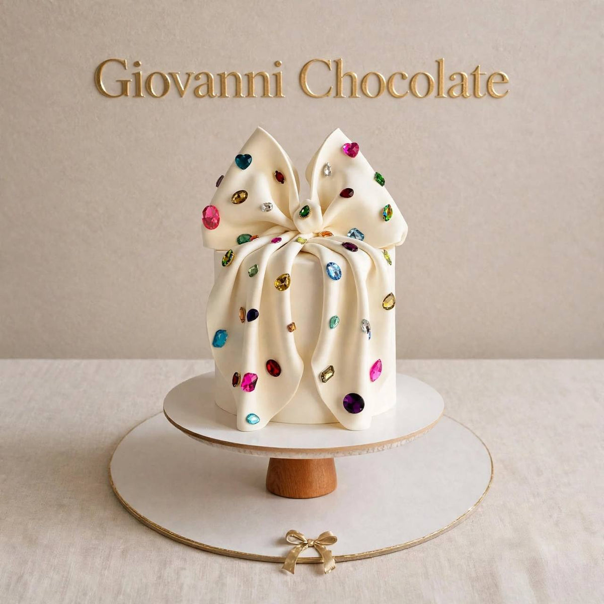 White bow cake studded with jewels | GC-57