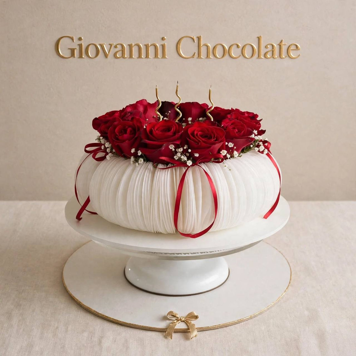 White cake crowned with red roses | GC-87