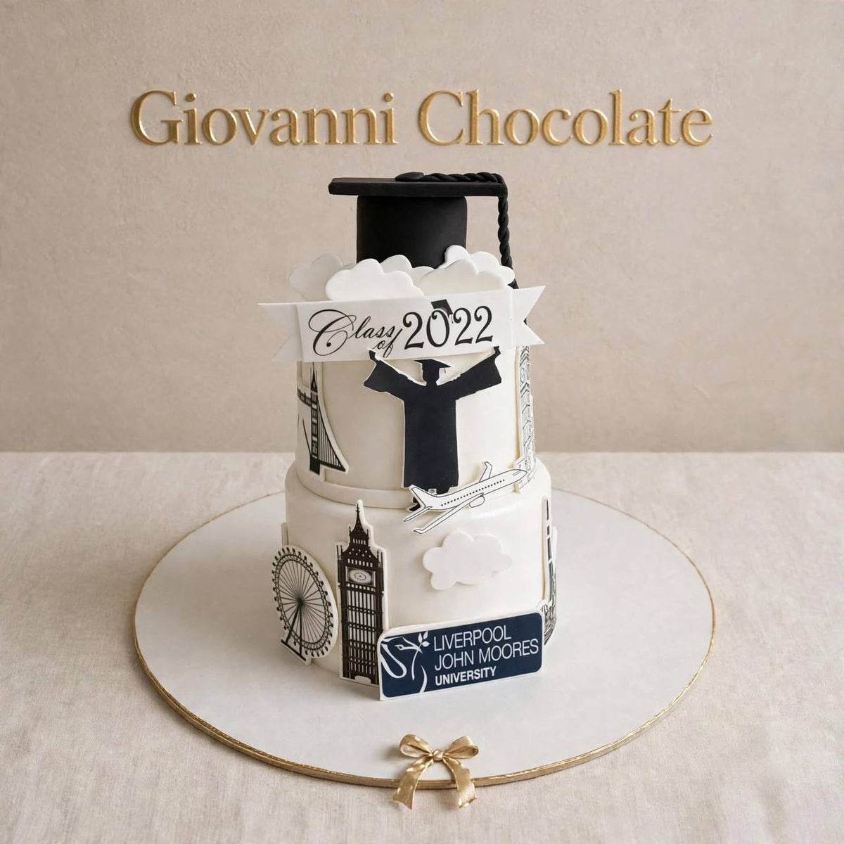 Two-tier graduation cake with London details | GC-98