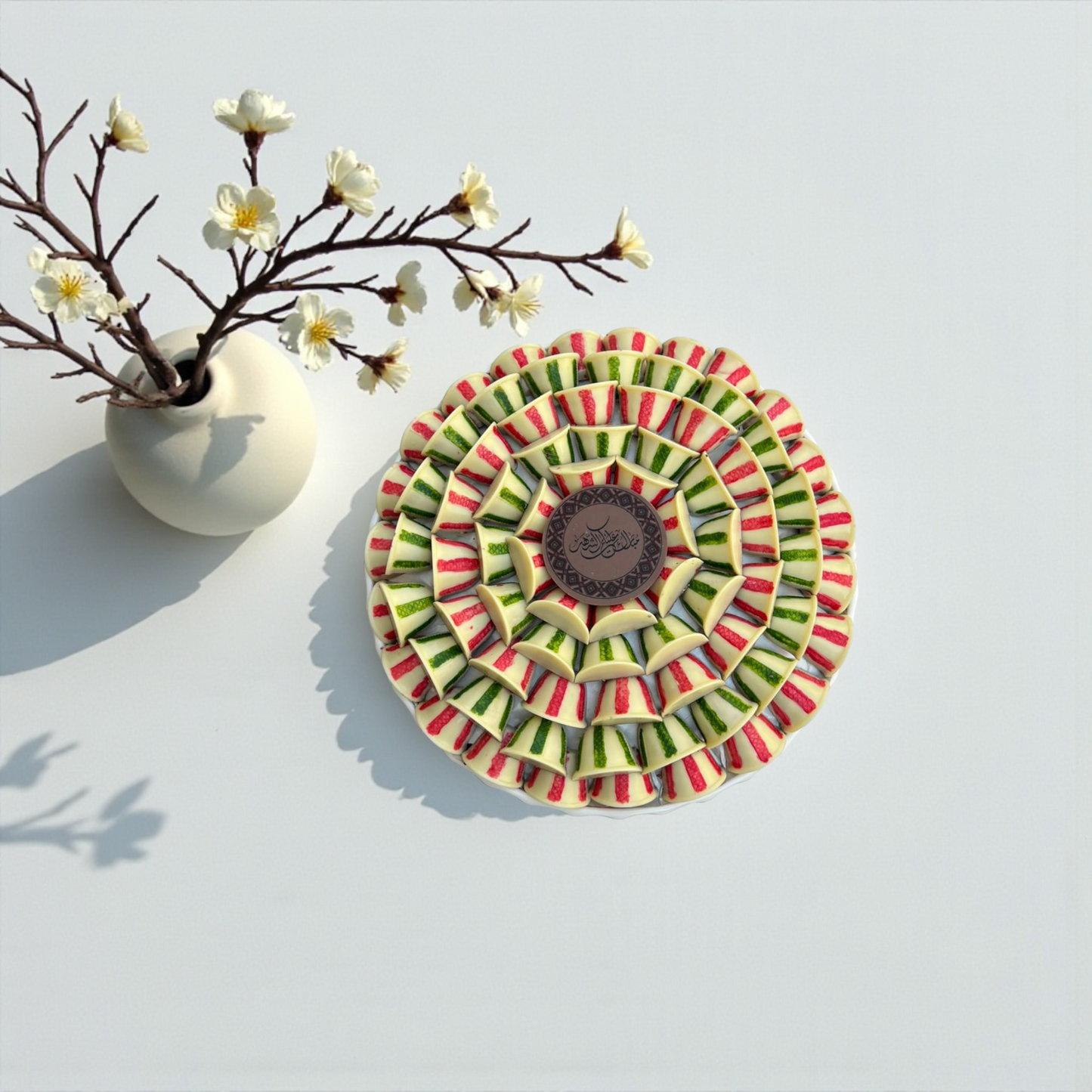 Luxury Porcelain Plate with Assorted Cup Chocolates – 900g صحن بورسلين فاخر مع شوكليت الفنجان بحشوات فاخرة – 900 جم