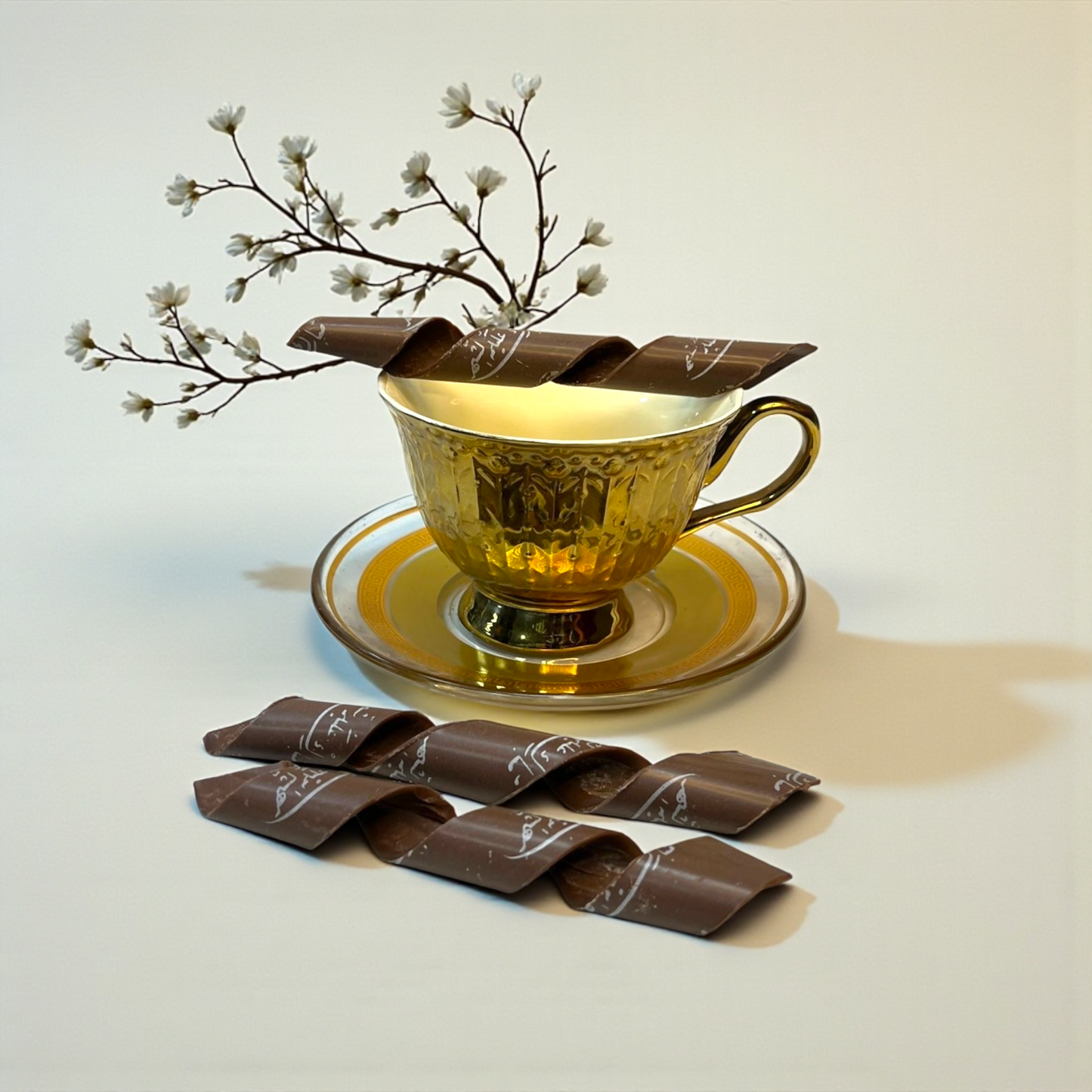 Ramadan Spiral Coffee Stick Chocolate – Mubarak Al Shahr Print  شوكليت كوفي ستيك حلزوني – طباعة مبارك الشهر (14 سم) – إصدار رمضان