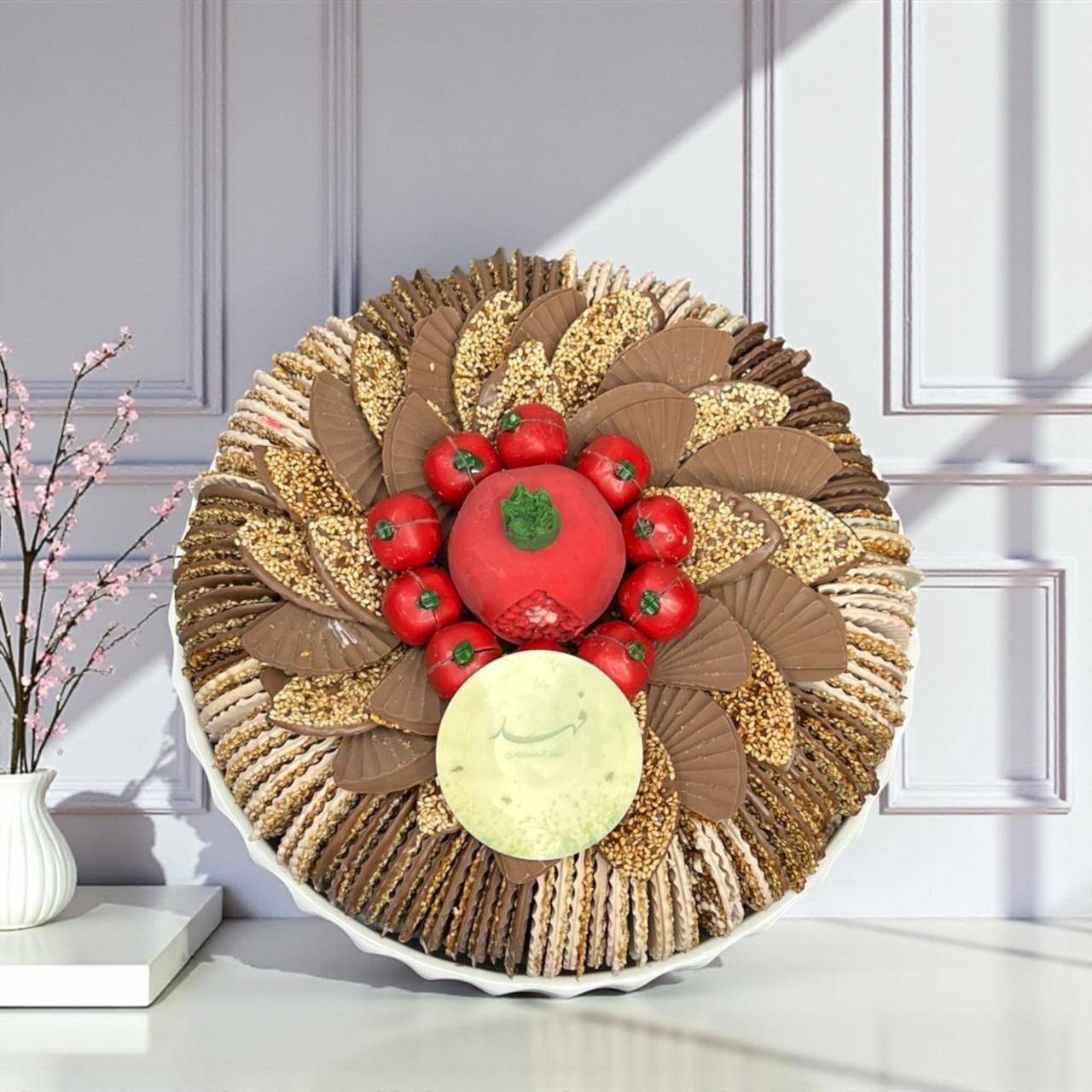 صينية سمسم مكرمل مع طبق كريستال فاخر صحن سمسم مكرمل مع صحن كريستال فخم