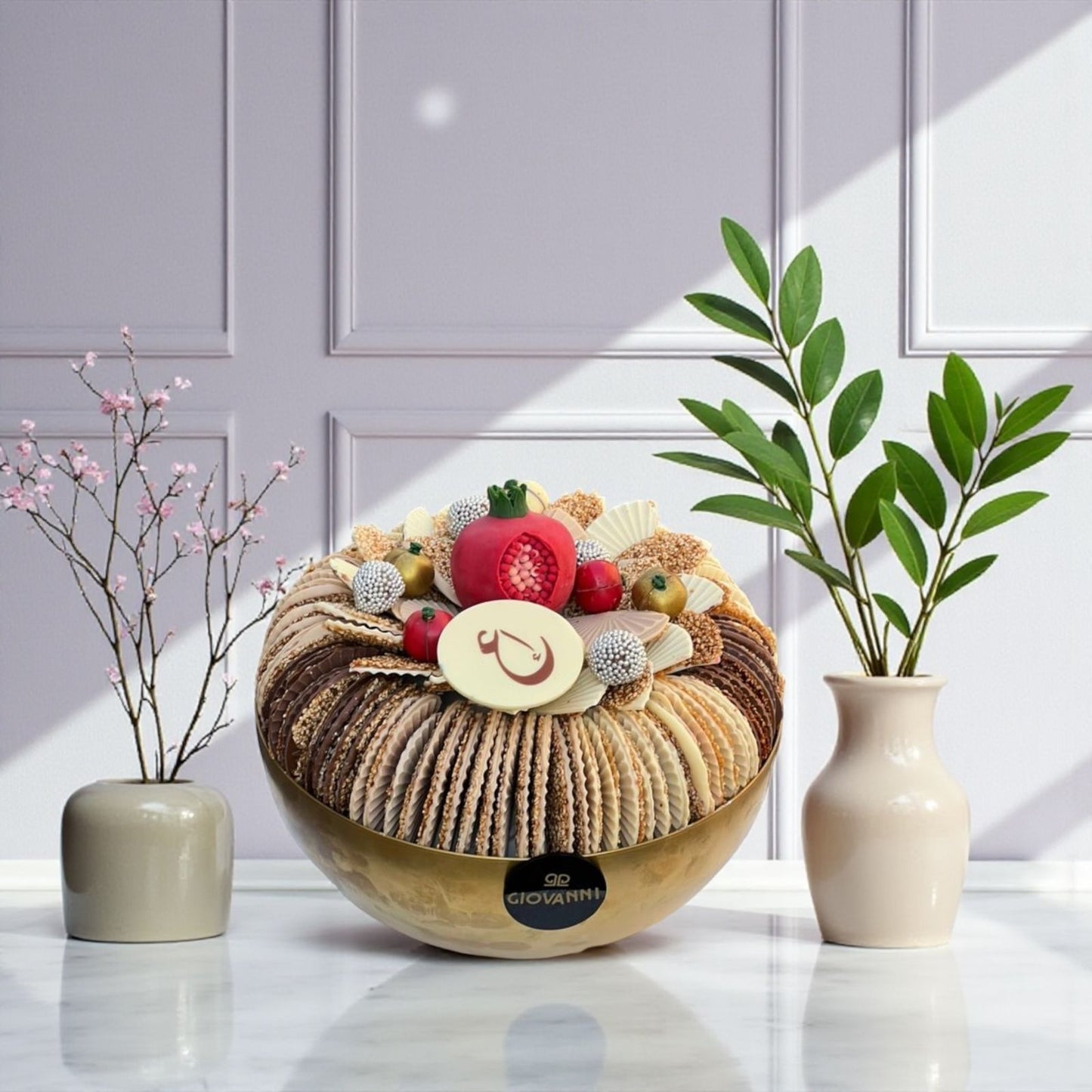 السمسم المكرمل المغطى بالشوكولاتة الذواقة صحن سمسم مكرمل مع صحن كريستال فخم