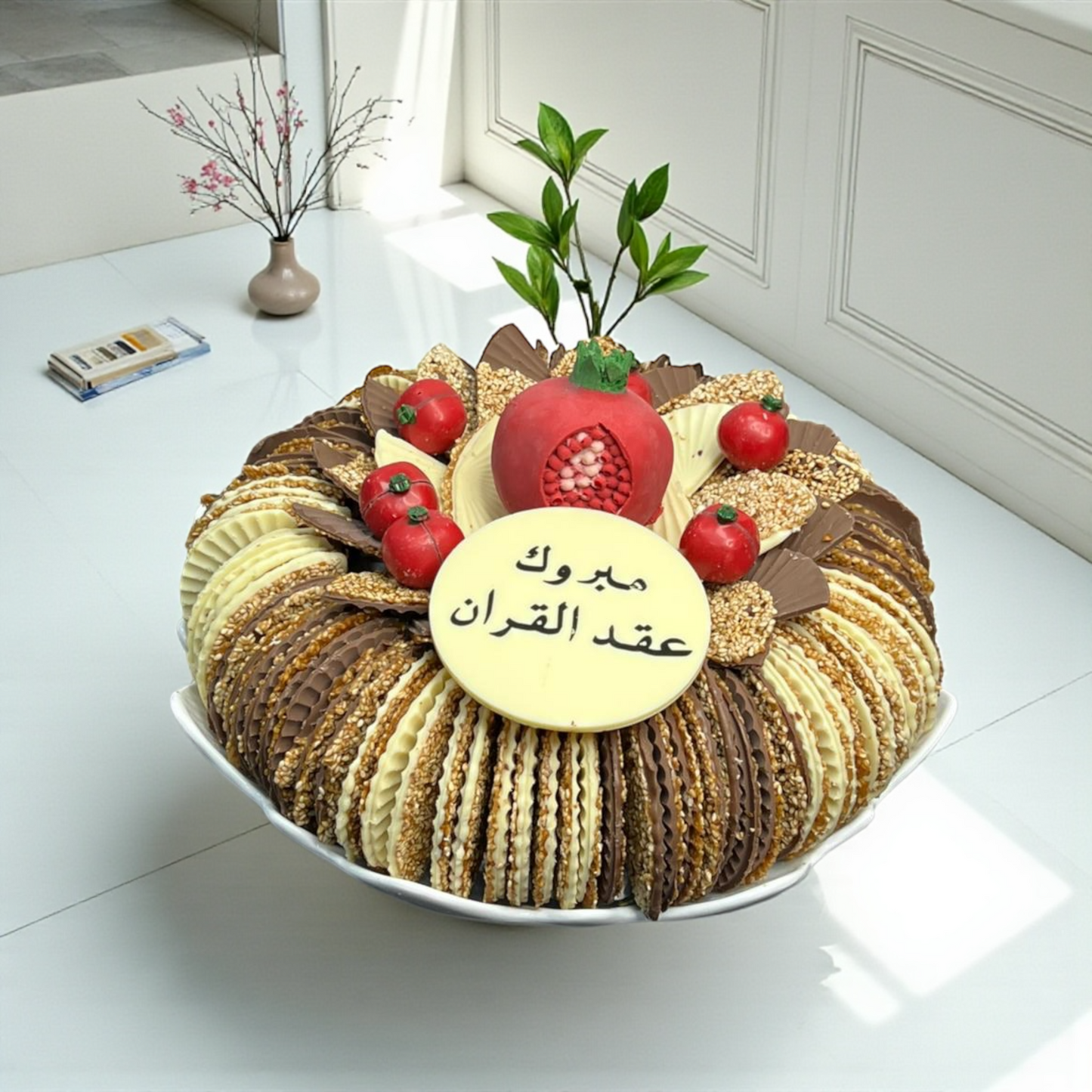 Caramelized Sesame Tray with Luxury Crystal Plate صحن سمسم مكرمل مع صحن كريستال فخم