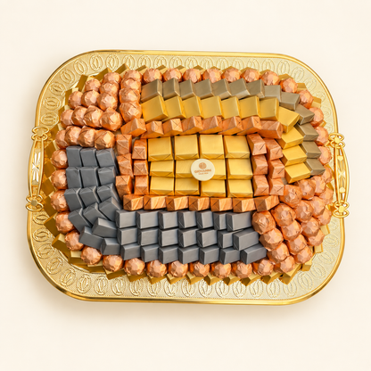 صحن استانلس ستيل مع شوكليت مغلف | Stainless Steel Tray with Wrapped Chocolate