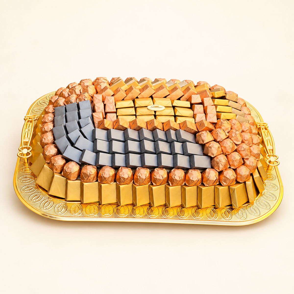 صحن استانلس ستيل مع شوكليت مغلف | Stainless Steel Tray with Wrapped Chocolate