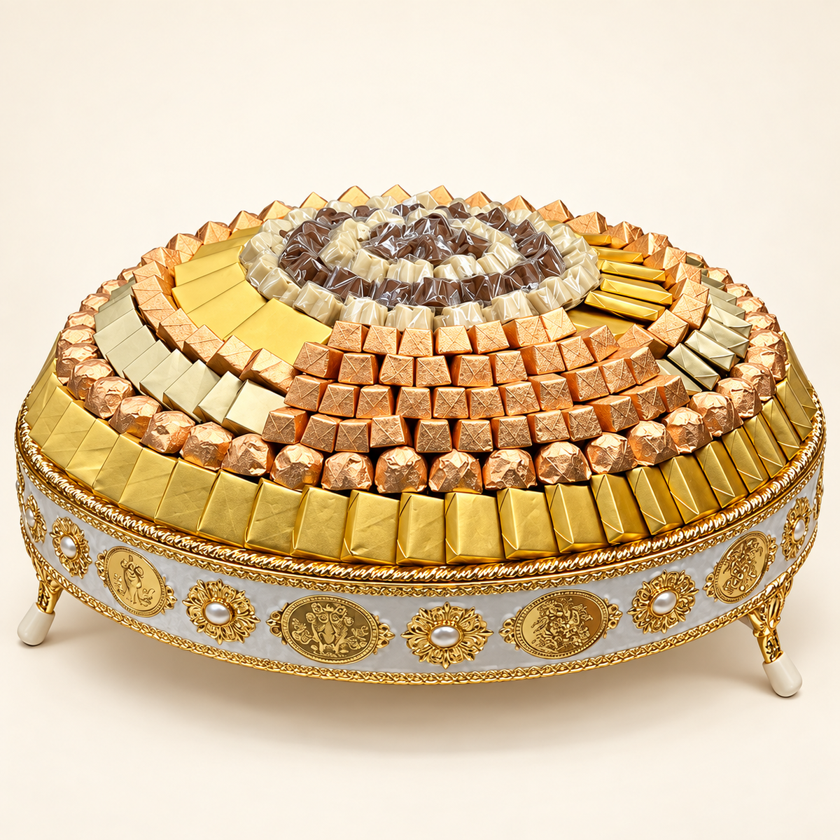 صحن استانلس VIP كبير مع شوكليت مغلف | Large VIP Stainless Steel Tray with Wrapped Chocolate