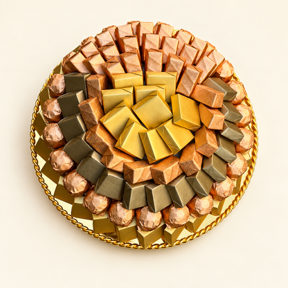 صحن ستانلس ذهبي شوكولاتة مغلّفة | Gold Stainless Steel Plate with Wrapped Chocolate