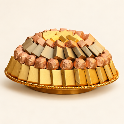 صحن ستانلس ذهبي شوكولاتة مغلّفة | Gold Stainless Steel Plate with Wrapped Chocolate