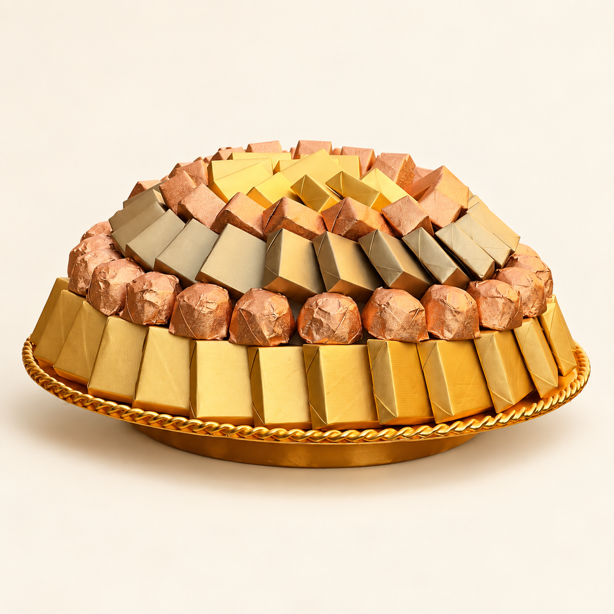 صحن ستانلس ذهبي شوكولاتة مغلّفة | Gold Stainless Steel Plate with Wrapped Chocolate