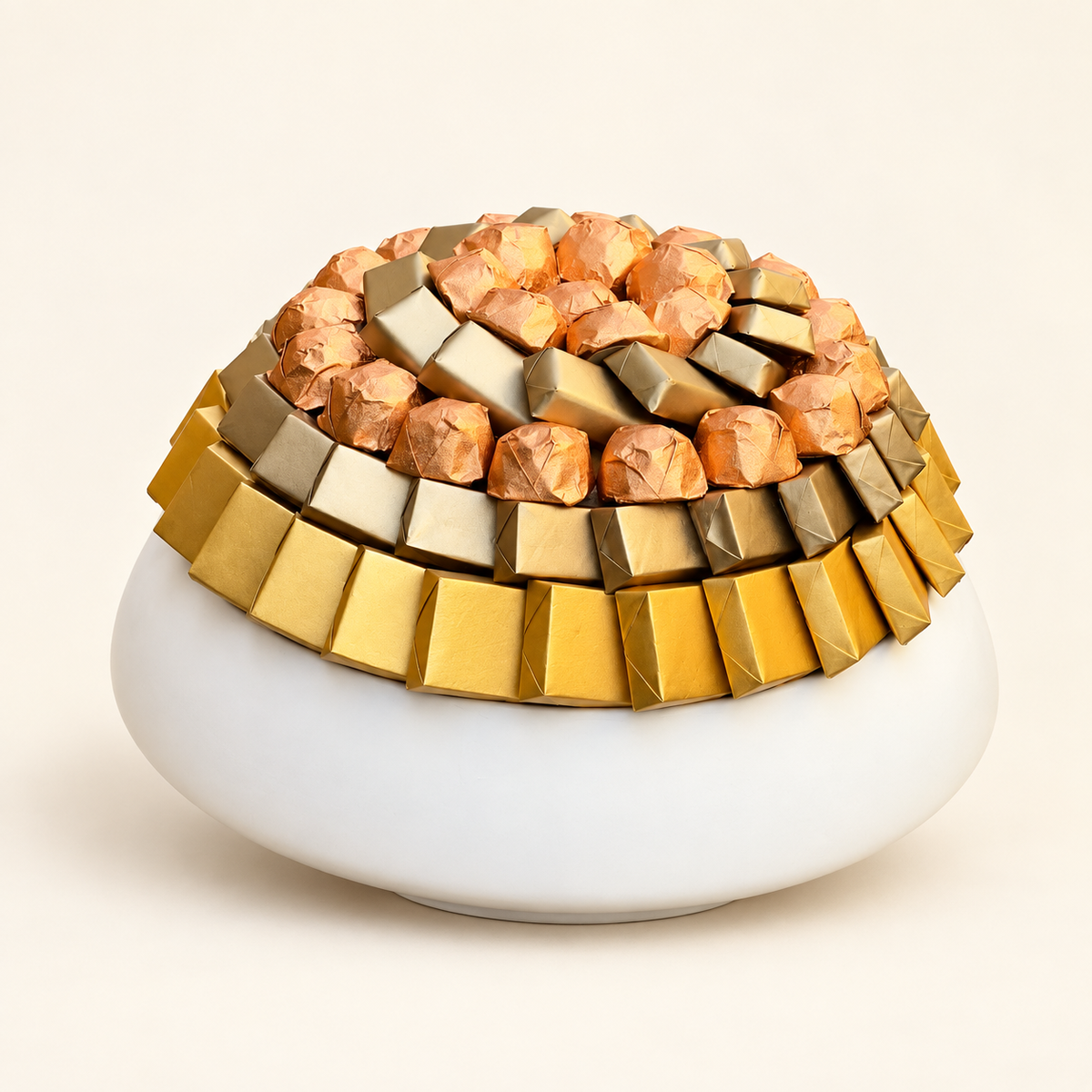 صحن سيراميك أبيض شوكولاتة مغلّفة | White Ceramic Plate with Wrapped Chocolate