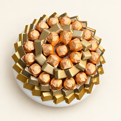 صحن سيراميك أبيض شوكولاتة مغلّفة | White Ceramic Plate with Wrapped Chocolate