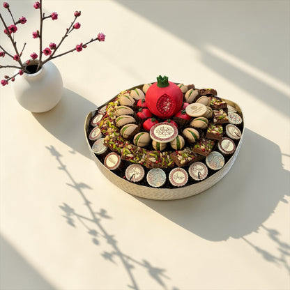 Belgian Chocolate Oval Stainless Steel Platter | صحن ستانلس ستيل بيضاوي فاخر مع شوكليت بلجيكي للعيد