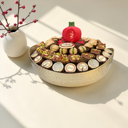 Belgian Chocolate Oval Stainless Steel Platter | صحن ستانلس ستيل بيضاوي فاخر مع شوكليت بلجيكي للعيد