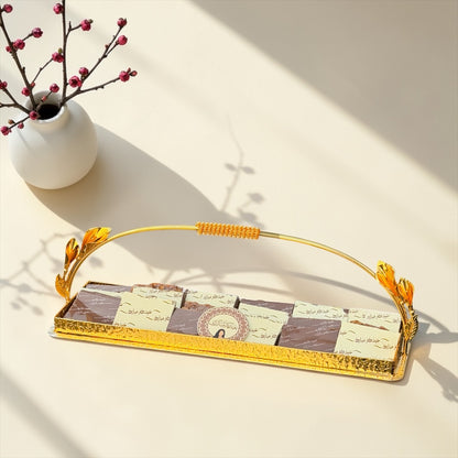 Belgian Chocolate Gold Rectangular Platter | صحن ذهبي مستطيل مع تشكيلة شوكليت مكسر بلجيكي