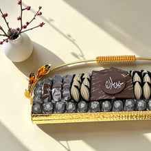 Belgian Chocolate Gold Rectangular Platter | صحن ذهبي مستطيل مع تشكيلة شوكليت بلجيكي