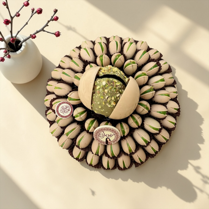 Pistachio Chocolate Mold Platter with Large Chocolate Egg | صحن جلد مع قالب شوكليت الفستق وبيضة شوكليت كبيرة