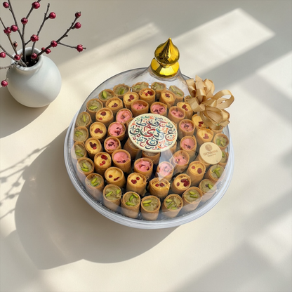 Petit Camp Chocolate & Crispy Kunafa Acrylic Platter | صحن أكريليك مع بيتي كامب بحشوات مشكلة