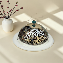 Eid Chocolate Porcelain Platter with Stainless Steel Lid | صحن بورسلين مع غطاء ستانلس فاخر لشوكليت العيد