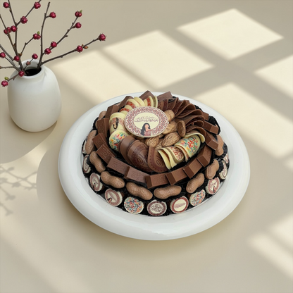 Eid Chocolate Porcelain Platter with Stainless Steel Lid | صحن بورسلين مع غطاء ستانلس فاخر لشوكليت العيد