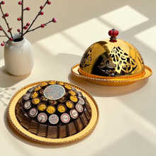 Eid Chocolate Porcelain Platter with Stainless Steel Lid | صحن بورسلين مع غطاء ستانلس فاخر لشوكليت العيد