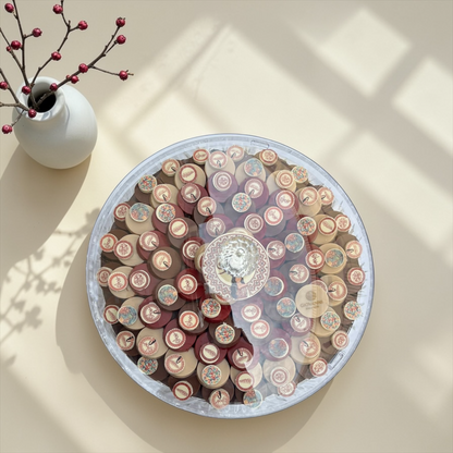 Eid Printed Round Chocolate Acrylic Platter | صحن أكريليك مع شوكليت راوند مطبوع بثيم العيد