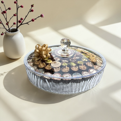 Eid Chocolate Cups & Printed Chocolate Acrylic Platter | صحن أكريليك بغطاء مع شوكليت كاب وشوكليت مطبوع