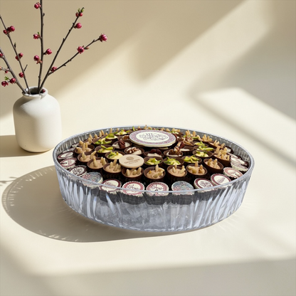 Eid Chocolate Cups & Printed Chocolate Acrylic Platter | صحن أكريليك بغطاء مع شوكليت كاب وشوكليت مطبوع