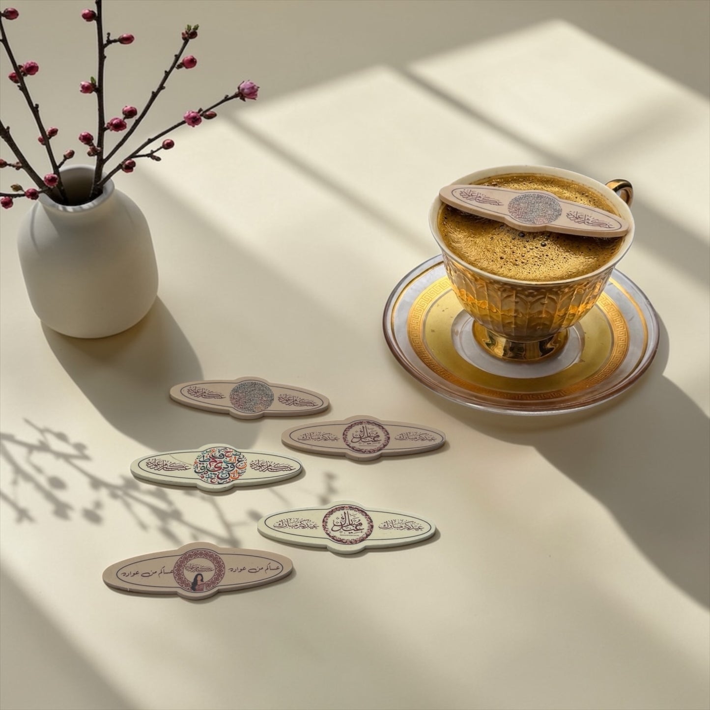 Eid Al Fater Oval  Coffee Sticks with Dual Print Circle Frame – 20 Pieces (10 cm, Printable) شوكليت كوفي ستيك بيضاوي بإطار دائري مزدوج للطباعة – 20 قطعة (10 سم)