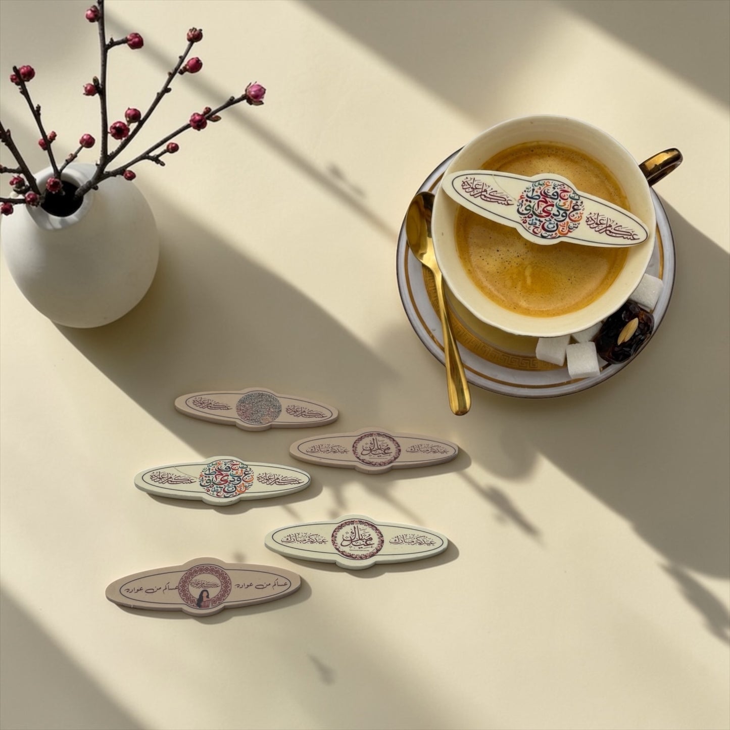 Eid Al Fater Oval  Coffee Sticks with Dual Print Circle Frame – 20 Pieces (10 cm, Printable) شوكليت كوفي ستيك بيضاوي بإطار دائري مزدوج للطباعة – 20 قطعة (10 سم)