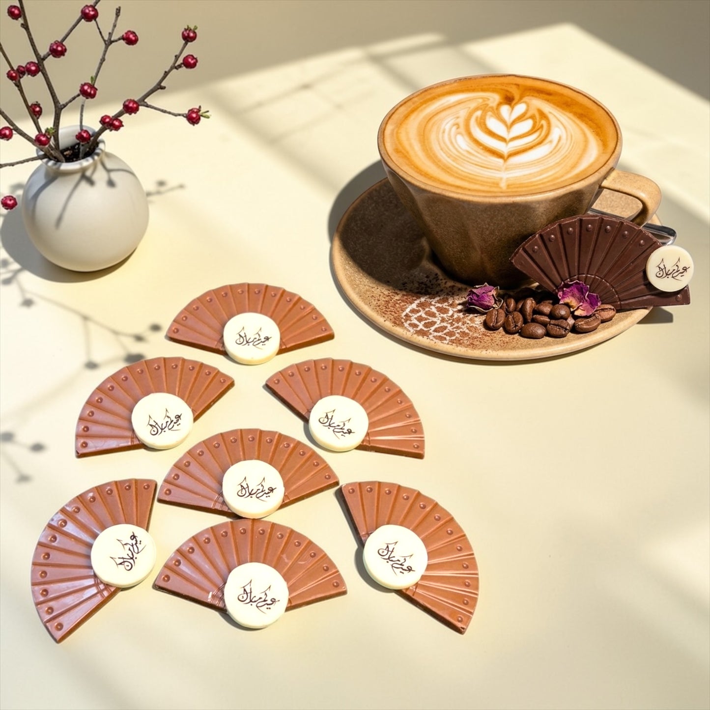 Eid Al Fater Fan-Shaped Chocolate Drink Toppers – 20 Pieces  شوكليت مروحة للعيد الفطر مخصّصة لتزيين المشروبات – 20 قطعة
