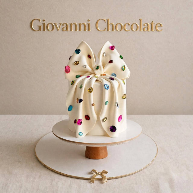 White bow cake studded with jewels – Giovanni Chocolate UAE