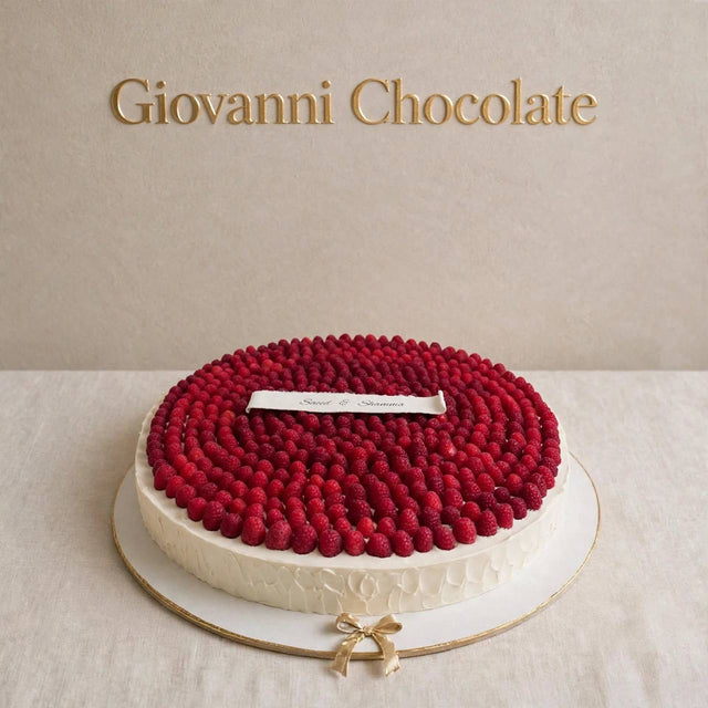 Raspberry cake with a dedication plaque – Giovanni Chocolate UAE