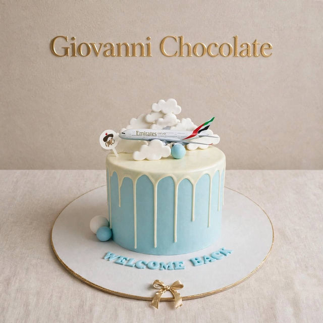 Sky-blue cake with a 3D airplane – Giovanni Chocolate UAE